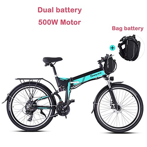 Folding Electric Mountain Bike : ONLYU Electric Bike, 26 Inch Folding Aluminum Alloy E-Bike Mountain Bicycle 48V18AH Removable Battery with Lock And Bag Battery, 21 Speed Riding Range 110KM, Blue, Wire wheel