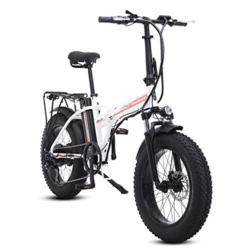Folding Electric Mountain Bike : ONLYU Electric Bike for Adults, 500W 20Inch 4.0 Fat Tire Beach Cruiser Bike Booster Bicycle Folding 48V15AH Lithium Battery Ebike with LCD Display, 7 Speed Dual Disk Brakes for Unisex, White