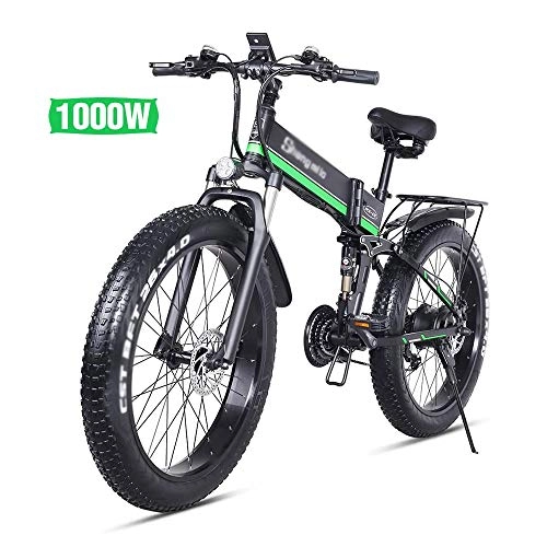 Folding Electric Mountain Bike : ONLYU Folding Electric Bikes, 26Inch 1000W 48V Electric Mountain Bike 4.0 Fat Tire 21 Speed E-Bike Pedal Assist Lithium Battery Hydraulic Disc Brakes for Adult
