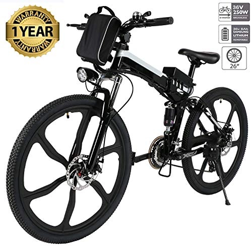 Folding Electric Mountain Bike : Oppikle 26'' Electric Mountain Bike with Removable Large Capacity Lithium-Ion Battery (36V 250W), Electric Bike 21 Speed Gear and Three Working Modes (Black-Style2)