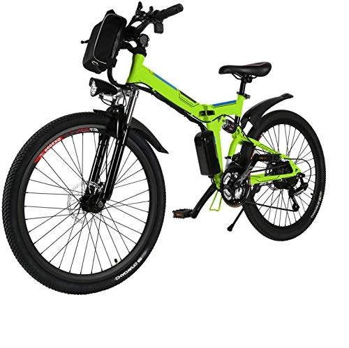 Folding Electric Mountain Bike : Oppikle Electric Bike Electric Bicycle for Adult 26'' Electric Mountain Bike 250W Ebike 21 Speed Gear with Removable Lithium Battery and Battery Charger and Three Working Modes (Green)