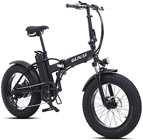 Folding Electric Mountain Bike : Oulida Electric bicycle, 20 inches 500W foldable electric bicycle snow mountain bike, with the rear seat, and a lithium battery with 48V 15AH disc brake (black) woo (Color : -, Size : -)