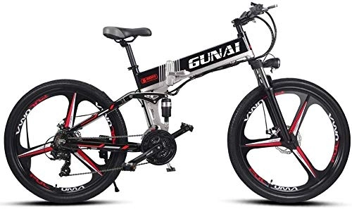 Folding Electric Mountain Bike : Oulida Electric bicycle, 26 inches electric bike, rear seats with integrated 3-spoke wheels advanced full suspension and 21-speed gear woo