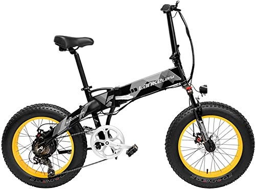 Folding Electric Mountain Bike : Oulida Electric bicycle, X2000 20 inch thick foldable bicycle speed electric bicycles 7 snow bike 48V 10.4Ah / 14.5Ah 500W motor aluminum frame 5 PAS MTB woo (Color : Black Yellow, Size : 12.8Ah)