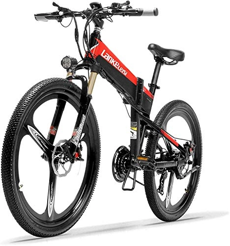 Folding Electric Mountain Bike : Oulida Electric bicycle, XT600 26 '' foldable electric bicycle 400W 48V 14.5Ah removable battery 21 5-speed mountain bike pedal assist lockable suspension fork woo
