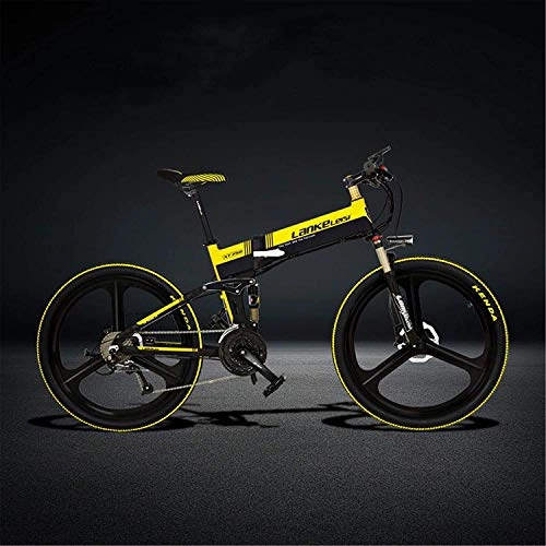 Folding Electric Mountain Bike : Oulida Electric bicycle, XT750-S 26 inch folding electric bicycle hydraulic disc brake, 400W motor, battery top brands, long life, 5 auxiliary pedals woo (Color : Black Yellow, Size : 10.4Ah)