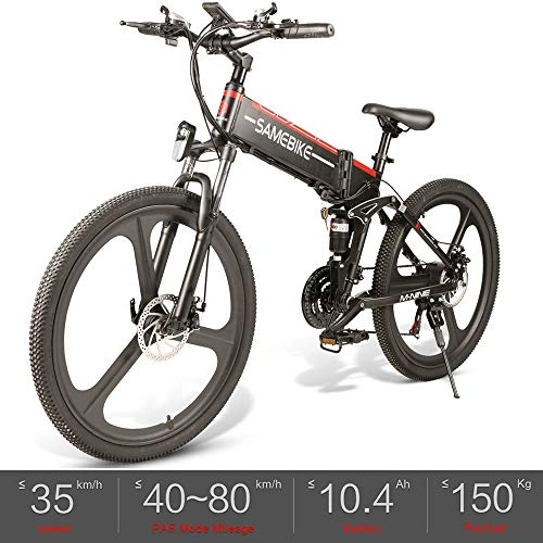 Folding Electric Mountain Bike : OUXI LO26 Electric Folding Bike Fat Tire 3 Modes Shimano 21 Speed with 48V 350W 10.5Ah Lithium-ion battery, City Mountain Bicycle Suitable for Men Women Adults-Black
