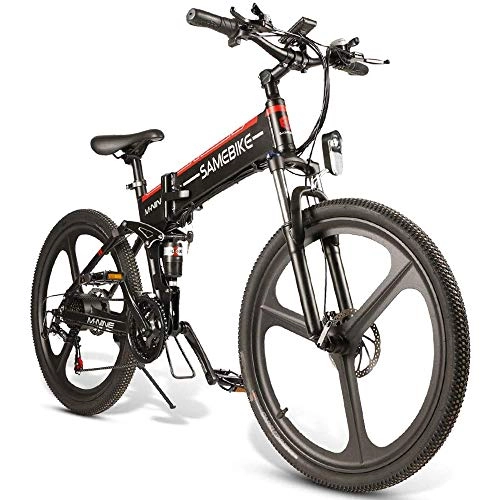 Folding Electric Mountain Bike : OUXI LO26 Electric Mountain Bike, Folding E-bike for Adults 26 Inch 10.4Ah 350W 48V with Shimano 21 Speed Moped Bicycle for Men Women City Commuting-Black (LO26-Black)