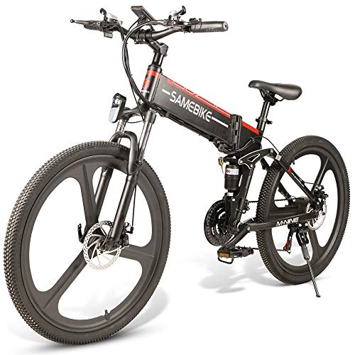 Folding Electric Mountain Bike : OUXI LO26 Moped Electric Bike for Adult, 26 Inch Folding Mountain Bike With Shimano 21 Speed Gearbox, 35km / h top speed 350W 10.4Ah Battery Ebike-Black