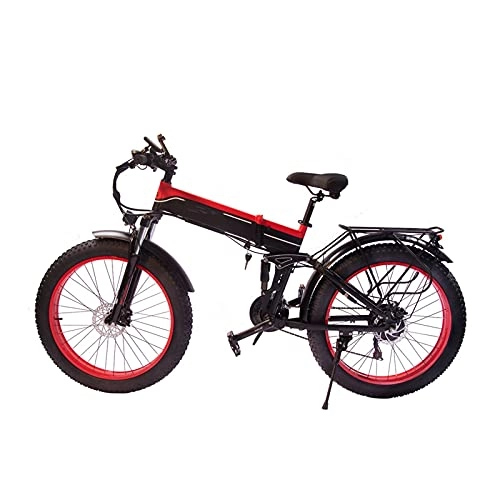 Folding Electric Mountain Bike : paritariny Electric Bike 1000W 14Ah Folding Electric Bike fat ti-re 26inch Wheel 48V Motor Waterproof Mountain Snow Bicycle for Adult (Color : Red, Number of speeds : 21)
