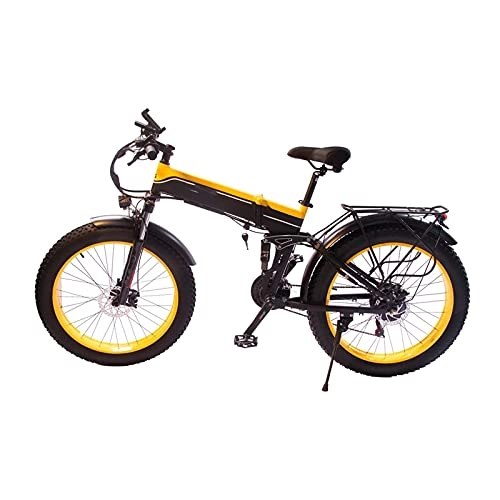 Folding Electric Mountain Bike : paritariny Electric Bike 1000W 14Ah Folding Electric Bike fat ti-re 26inch Wheel 48V Waterproof Mountain Snow Bicycle for Adult (Color : Yellow, Number of speeds : 21)