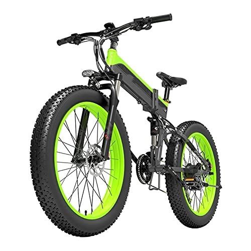 Folding Electric Mountain Bike : paritariny Electric Bike Folding Electric Bike 1000W 48V 12.8AH 40KM / H Electric Bicycle E-Bike Adult Mountain Bike 200KG Load (Color : Black Green)