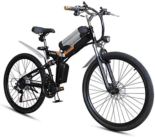 Folding Electric Mountain Bike : PARTAS Electric Bike, Folding Electric Mountain Bike, 26 * 4Inch Fat Tire Bikes 7 Speeds Ebikes For Adults With Front LED Light Double Disc Brake Hybrid Bicycle 36V / 8AH (Color : Black)