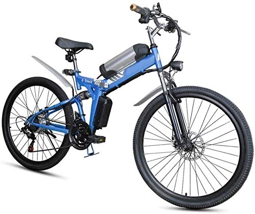 Folding Electric Mountain Bike : PARTAS Electric Bike, Folding Electric Mountain Bike, 26 * 4Inch Fat Tire Bikes 7 Speeds Ebikes For Adults With Front LED Light Double Disc Brake Hybrid Bicycle 36V / 8AH (Color : Blue)