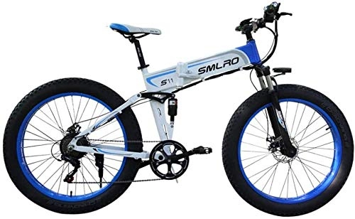 Folding Electric Mountain Bike : PARTAS Sightseeing / Commuting Tool - 36v 10Ah Lithium Battery Electric Bicycle Fat Tire Super Grip Mountain Electric Bicycle 26 Inch 350W High Power Bicycle (Color : Blue 36V10ah350W)