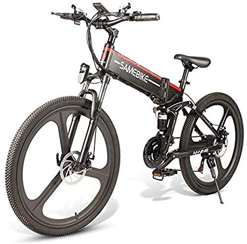 Folding Electric Mountain Bike : PARTAS Sightseeing / Commuting Tool - 48V 10.4AH 350W Electric Bicycle 21-speed Off-road Wide Tire Mountain Electric Bicycle Foldable Adult Mountain Bike (Color : 48V / 10.4Ah-Black)