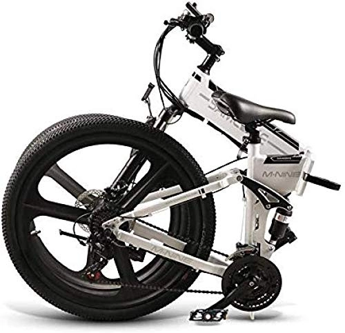 Folding Electric Mountain Bike : PARTAS Sightseeing / Commuting Tool - 48V 10.4AH 350W Electric Bicycle 21-speed Off-road Wide Tire Mountain Electric Bicycle Foldable Adult Mountain Bike (Color : 48V / 10.4Ah-White)
