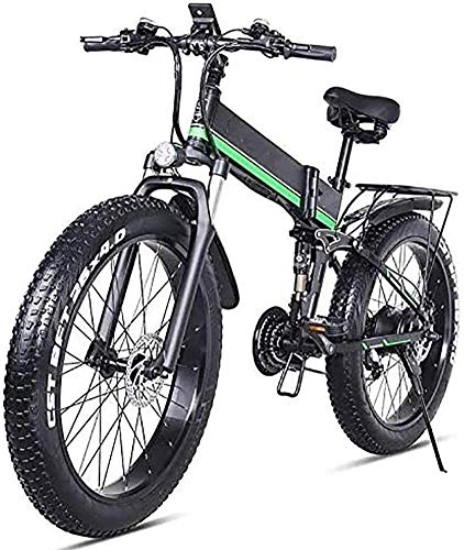 Folding Electric Mountain Bike : PARTAS Travel Convenience A Healthy Trip Adult Folding Electric Bike, 4.0 Oversized Tires 26 Inch 48V / 12.8AH / 1000W Off Road Mountain Bike Three Riding Modes Battery Bicycle (Color : Green)