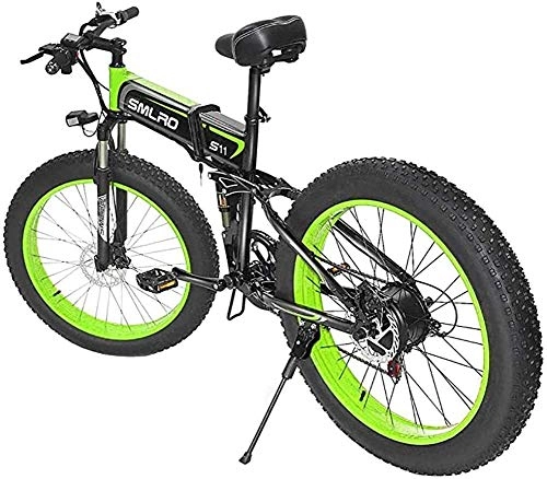 Folding Electric Mountain Bike : PARTAS Travel Convenience A Healthy Trip Adult Folding Electric Mountain Bike, 48V / 8Ah / 350W Lithium Ion Batterysnow Bike, 26" Electric Bicycle, For Outdoor Cycling Exercise (Color : Black Green)