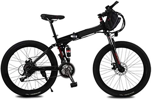 Folding Electric Mountain Bike : PARTAS Travel Convenience A Healthy Trip Electric Mountain Bike With A Bag, 250W 26'' Electric Bicycle With Removable 36V 12 AH Lithium-Ion Battery, 21 Speed Shifter (Color : Black)