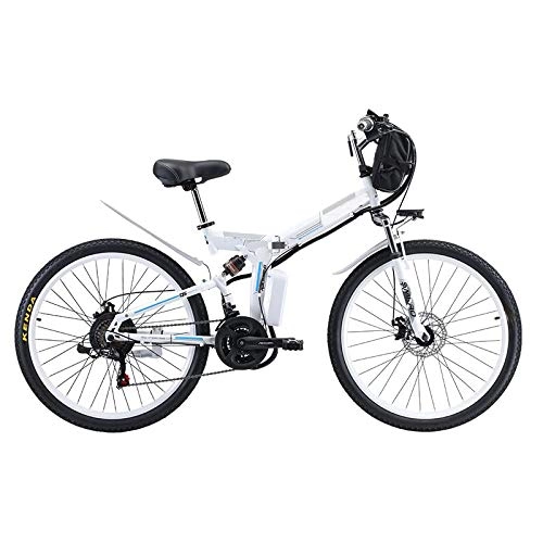 Folding Electric Mountain Bike : Pc-Glq 24 / 26" 350 / 500W Electric Bicycle Sporting Shimano 21 Speed Gear Ebike Brushless Gear Motor with Removable Waterproof Large Capacity 48V Lithium Battery And Battery Charger, White, 13A