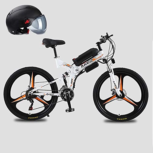 Folding Electric Mountain Bike : Pc-Glq 26'' 350W Motor Folding Electric Mountain Bike, Electric Bike with 48V Lithium-Ion Battery, Premium Full Suspension And 21 Speed Gears, White, 8AH