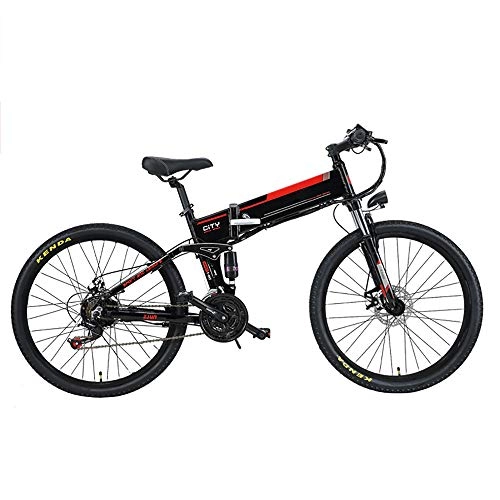 Folding Electric Mountain Bike : Pc-Glq 26'' Electric Bike, Electric Mountain Bike 350W Ebike Electric Bicycle, 20KM / H Adults Ebike with Removable 48V / 12Ah Battery Lithium, Professional 21 Speed Gears, Black