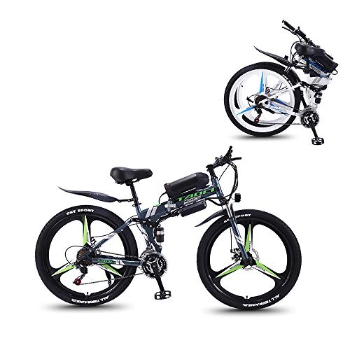 Folding Electric Mountain Bike : Pc-Glq 26'' Electric Mountain Bike with Removable Large Capacity Lithium-Ion Battery (36V 350W), Electric Bike 21 Speed Gear And Three Working Modes, Gray, 10AH