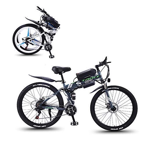 Folding Electric Mountain Bike : Pc-Glq 26-Inch The Frame Fat Tire Electric Bicycle, 36V 8AH / 10AH / 13AH Removable Lithium Battery, Adult Auxiliary Bike 350W Motor Mountain Snow E-Bike, High Carbon Steel Material, 27 Speed, Gray, 13AH