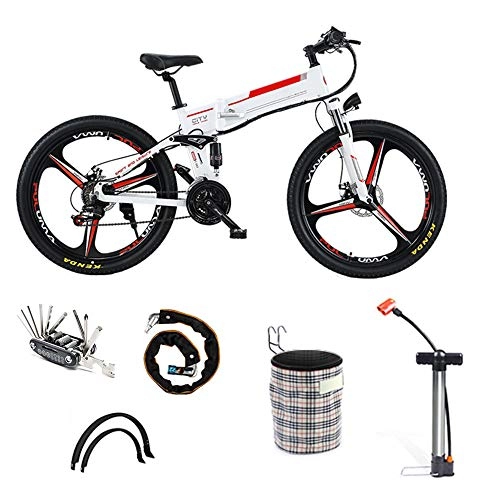Folding Electric Mountain Bike : Pc-Glq Electric Bike Electric Mountain Bike 350W Ebike 26'' Electric Bicycle, 20KM / H Adults Ebike with Removable 48V / 12Ah Battery, Professional 21 Speed Gears, White