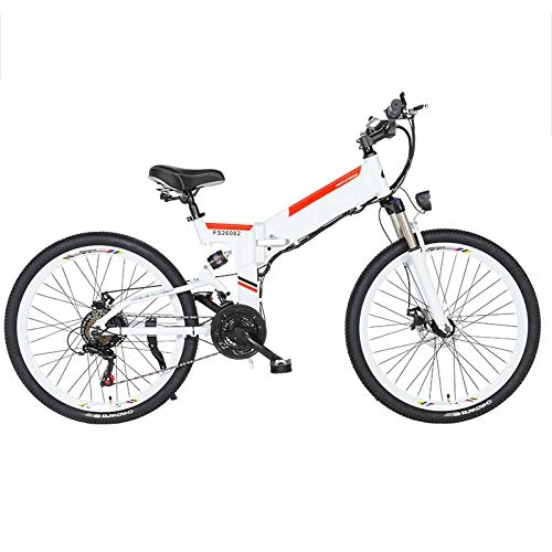 Folding Electric Mountain Bike : Pc-Glq Electric Bike Folding Electric Mountain Bike with 24" Super Lightweight Aluminum Alloy Electric Bicycle, Premium Full Suspension And 21 Speed Gears, 350 Motor, Lithium Battery 48V, White, 10AH