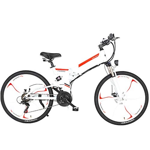 Folding Electric Mountain Bike : Pc-Glq Folding Electric Mountain Bike, 26'' Electric Bike E-Bike 21 Speed Gear And Three Working Modes. with Removable 48V 10 / 12.8AH Lithium-Ion Battery 350W Motor, White, 10AH