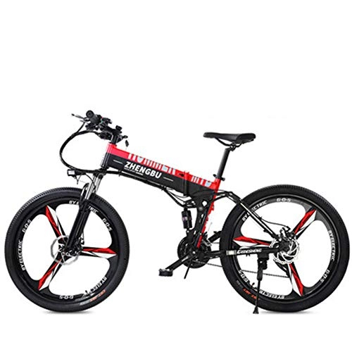 Folding Electric Mountain Bike : Pc-Hxl Electric Mountain Bike 26 Inch Folding Electric Bike 250w Electric Moped Fat Tire Electric Bike with Removable 48v 10ah Lithium Max Speed 20 Km / h Snow Bike Pedals, Red