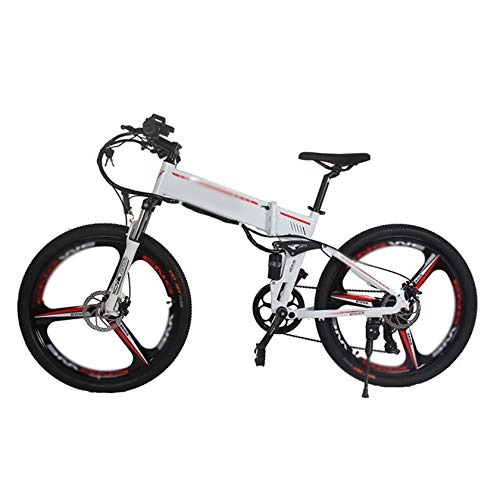 Folding Electric Mountain Bike : PHASFBJ 26 Inch Electric Bike, Folding Electric Bicycle 48V 350W Foldable Pedal Assist Mountain E-Bike with 10Ah Lithium-Ion Battery Lightweight Bicycle for Teens and Adults, White