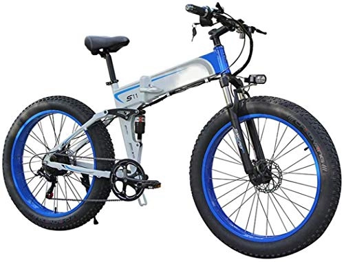 Folding Electric Mountain Bike : Profession Folding Electric Bike for Adults, 26" E-Bike Fat Tire Double Disc Brakes LED Light, Professional 7 Speed Transmission Gears Mountain Bicycle / Commute Ebike with 350W Motor Inventory clearanc