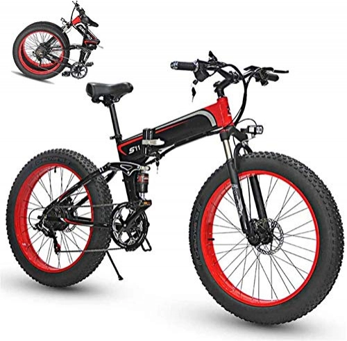 Folding Electric Mountain Bike : Profession Folding Electric Bike for Adults, 26" Mountain Bicycle / Commute Ebike with 350W Motor, E-Bike Fat Tire Double Disc Brakes LED Light Professional 7 Speed Transmission Gears Inventory clearanc