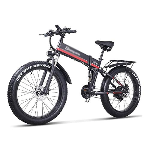 Folding Electric Mountain Bike : Pumpink E-Bike 1000W Electric Bicycle, Folding Mountain Bike, Fat Tire Ebike, 48V 12.8AH, E-Mountain Bike Adult, Teenager (Color : Red)
