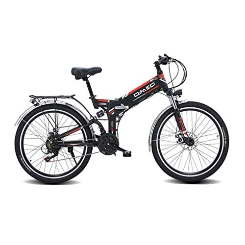 Folding Electric Mountain Bike : Qinmo Electric bicycle, 26" Electric Mountain Bike, Adult Electric Bicycle / Commute Ebike with 300W Motor, 48V 10Ah Battery, Professional 21 Speed Transmission Gears (Color : Black)