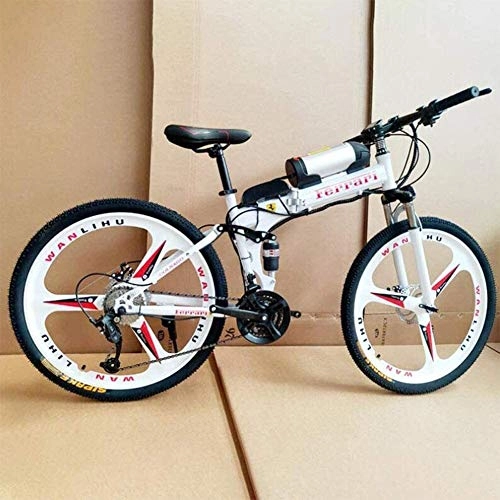 Folding Electric Mountain Bike : Qinmo Electric bicycle, 26" Electric Off-Road Bike, 350W Brushless Motor Aluminum Alloy Adults Electric Mountain Bike 21 Speed Removable 36V 10AH Battery Dual Disc Brakes with Kettle (Color : White)