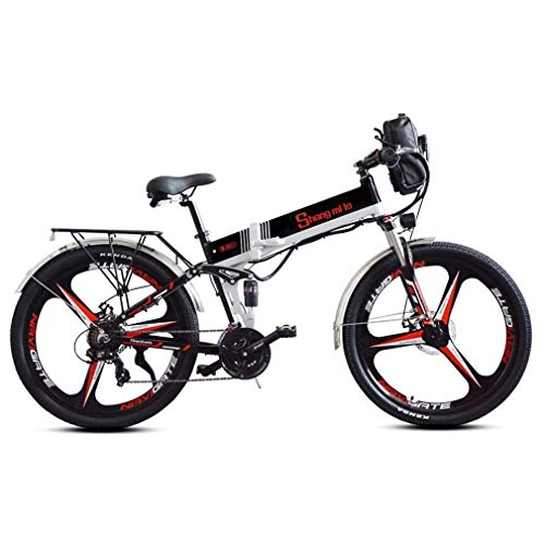 Folding Electric Mountain Bike : Qinmo Electric bicycle, 26 Inch Electric Mountain Bike Foldable, Dual Battery Electric Bicycle for Adult, 21 Speed, Motor 350W, 48V 10.4Ah Rechargeable Lithium Battery, Cruise Mode (Color : Black)