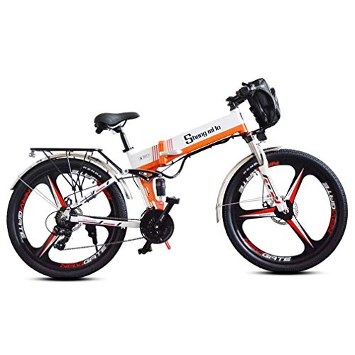 Folding Electric Mountain Bike : Qinmo Electric bicycle, 26 Inch Electric Mountain Bike Foldable, Dual Battery Electric Bicycle for Adult, 21 Speed, Motor 350W, 48V 10.4Ah Rechargeable Lithium Battery, Cruise Mode (Color : White)