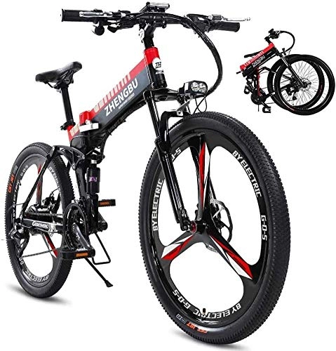 Folding Electric Mountain Bike : Qinmo Electric bicycle, Electric Mountain Bike for Adults, 400W Aluminum Alloy Ebike with 48V 10AH Lithium-Ion Battery 27 Speed Gear Commute / Offroad Electric Bicycle for Men Women (Color : Red 2)