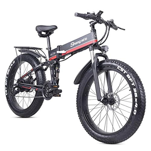 Folding Electric Mountain Bike : Qinmo Electric bicycle, Foldable Electric Mountain Bike, 26 Inch Adult Electric Bicycle with Removable 48V 12.8Ah Lithium Battery, Motor 1000W, 21 Speed Gear And Three Working Modes (Color : B)