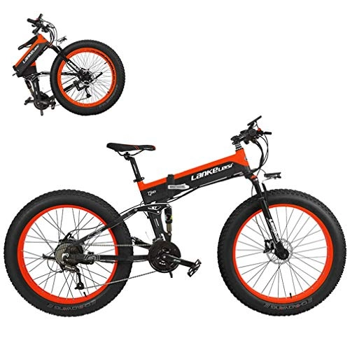 Folding Electric Mountain Bike : Qinmo Electric bicycle, Foldable Electric Mountain Bike, 26 Inch Fat Tire Beach Snow Electric Bicycle with Removable 48V 12.8Ah Lithium Battery, Motor 400W, 27 Speed Gear And Three Working Modes