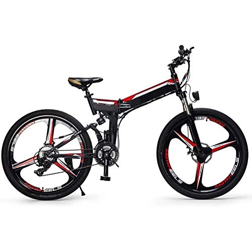 Folding Electric Mountain Bike : Qinmo Electric bicycle Folding E-Bike, 26 Inch Electric Mountain Bike, with Super Magnesium Alloy 3 Spokes Integrated Wheel, Premium Full Suspension And Shimano 24 Speed Gear