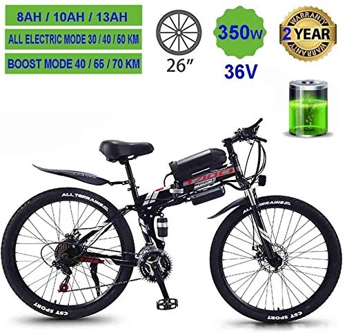 Folding Electric Mountain Bike : Qinmo Electric bicycleElectric Mountain Bikes for Adults, Foldable MTB Ebikes for Men Women Ladies, 360W 36V 8 / 10 / 13AH All Terrain 26" Mountain Bike / Commute Ebike (Color : 10ah|black Spoke Wheel)