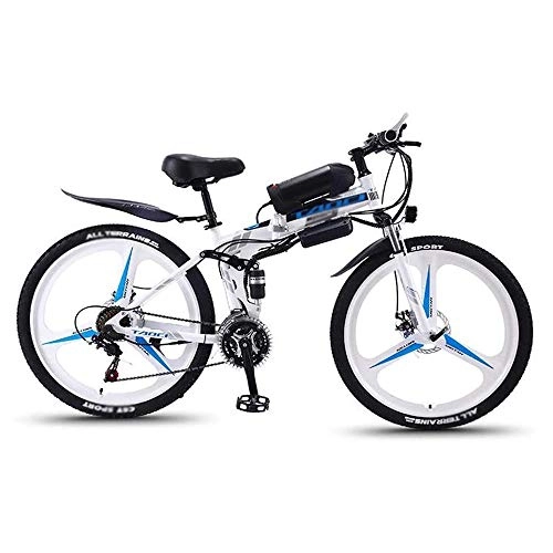 Folding Electric Mountain Bike : Qinmo Folding Adult Electric Mountain Bike, Removable 36V 8 / 10 / 13Ah Lithium-Ion Battery for, Premium Full Suspension 26 inch Electric Bicycle, 21 / 27 Speed (Color : 27 speed, Size : 8ah)
