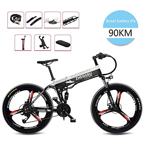 Folding Electric Mountain Bike : QYL 26" Electric Mountain Bike, Foldable Adult Double Disc Brake And Full Suspension Mountainbike, Aluminum Alloy Frame Smart LCD Meter, 27 Speed(48V10ah400w)