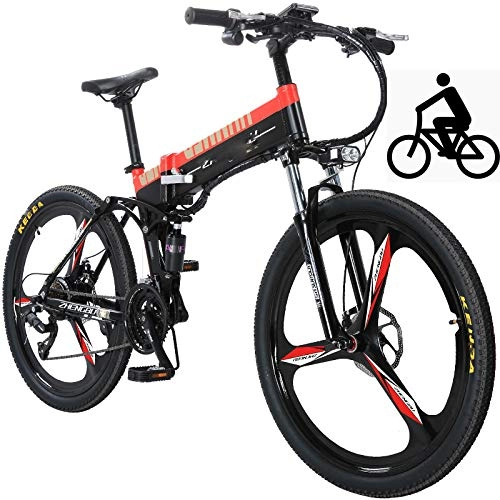 Folding Electric Mountain Bike : QYL Folding Electric Bike for Adult, Full Suspension Double Disc Brake Mountain Bicycles All Terrain, 26" 48V 400W 10Ah Lithium Battery Hydraulic