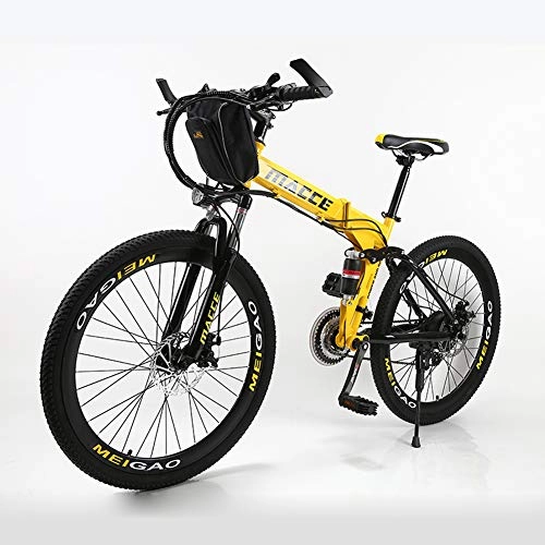Folding Electric Mountain Bike : Radiancy Inc Electric Mountain Bike for Adults, Folding Electric Cyclocross Road Bike, 250W 26'' Electric Bicycle with Removable 36V 8AH / 20 AH Lithium-Ion Battery for Adults, 21 Speed Shifter, Yellow